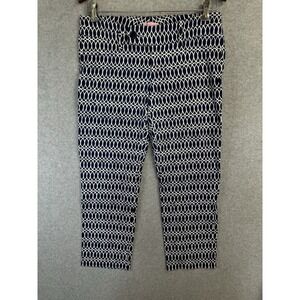 Lilly Pulitzer Blue Geo Print Ankle Pants Sz 8 Cotton Blend Stretch Mid Rise